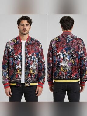 Young & Reckless Men’s Jakob Bomber Jacket Multicolor Satiny Zip-Up Streetwear